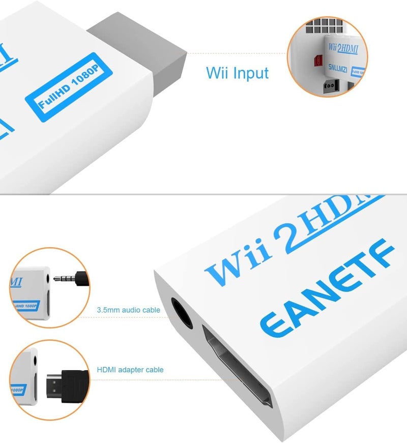 Eanetf Wii to HDMI 1080P Converter - 5ft HDMI Cable with Audio Output, Supports Wii Display 720P, NTSC - Image 2